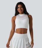 Brassière de sport yoga SoftlyZero™ Airy dos nageur col cheminée mesh contrastant coques non amovibles effet frais InstantCool, protection solaire UPF50+