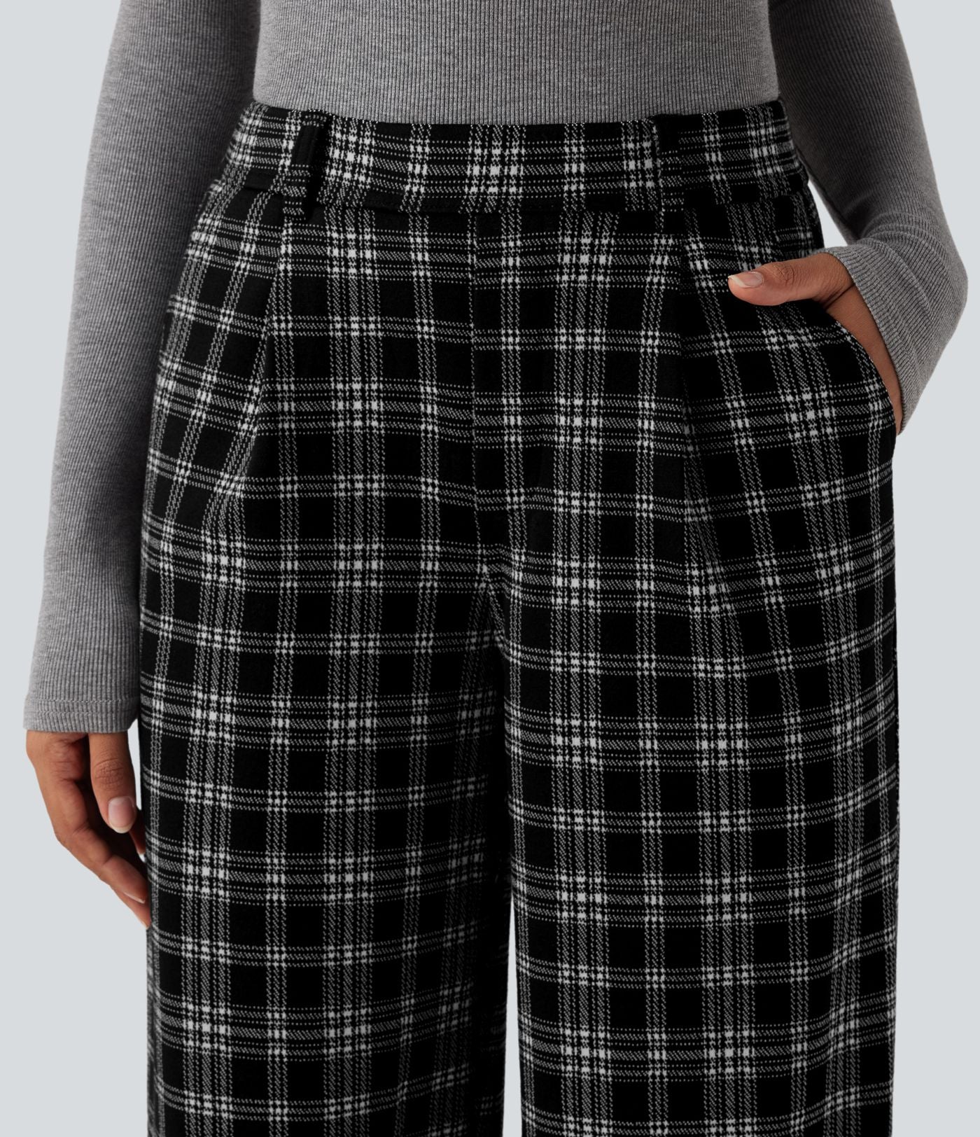 Pantalon tailleur droit Halara Flex™ taille haute pied-de-poule à carreaux avec poches