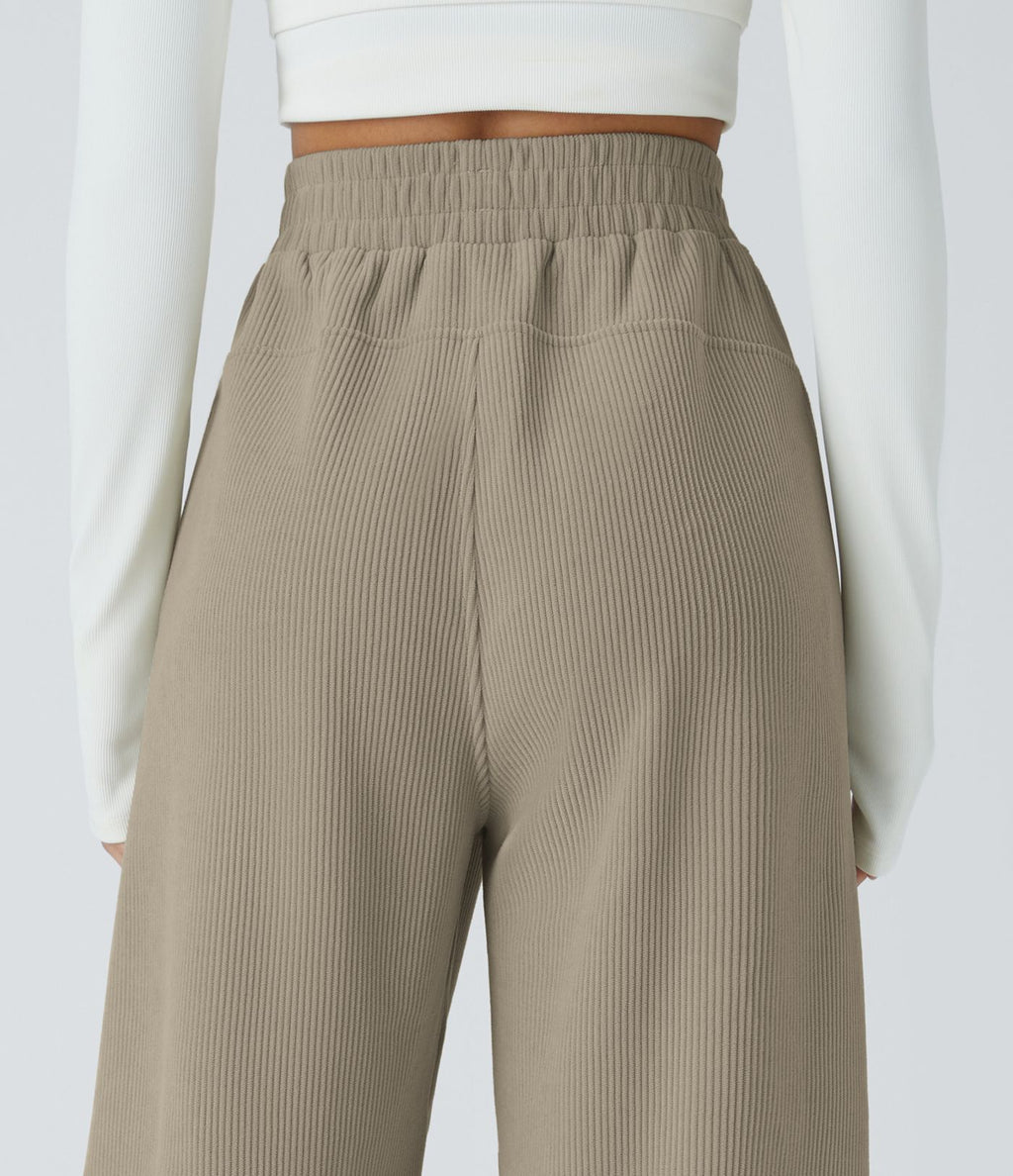 Pantalon velours côtelé de jogging décontracté à taille haute avec poches latérales