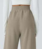 Pantalon velours côtelé de jogging décontracté à taille haute avec poches latérales