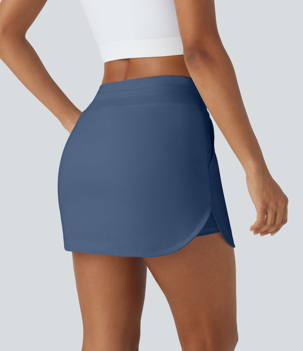 Softlyzero™ QuickDry Jupe de golf courte deux-en-un à taille haute avec poches latérales, ourlet arrondi, cordon de serrage - Poche pour tee de golf