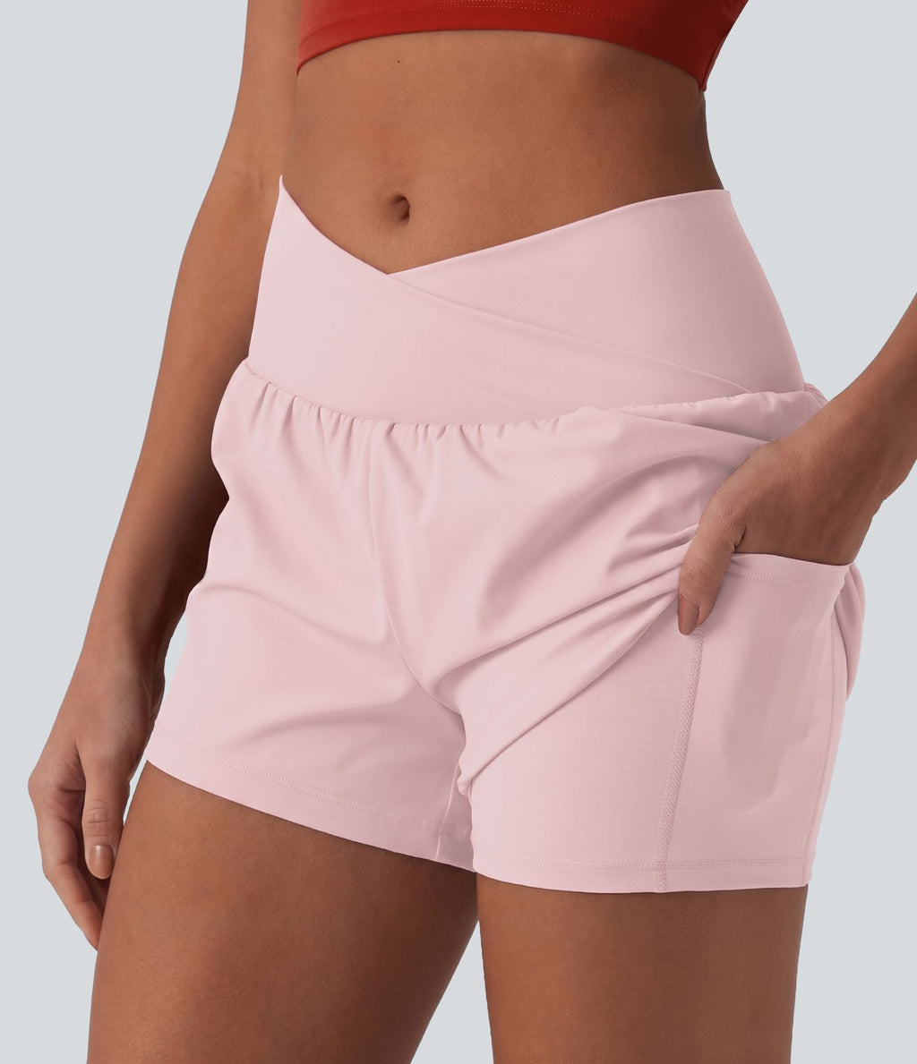 Short de yoga 2-en-1 SoftlyZero™ Airy croisé taille haute 7,5 cm effet frais InstantCool avec poches