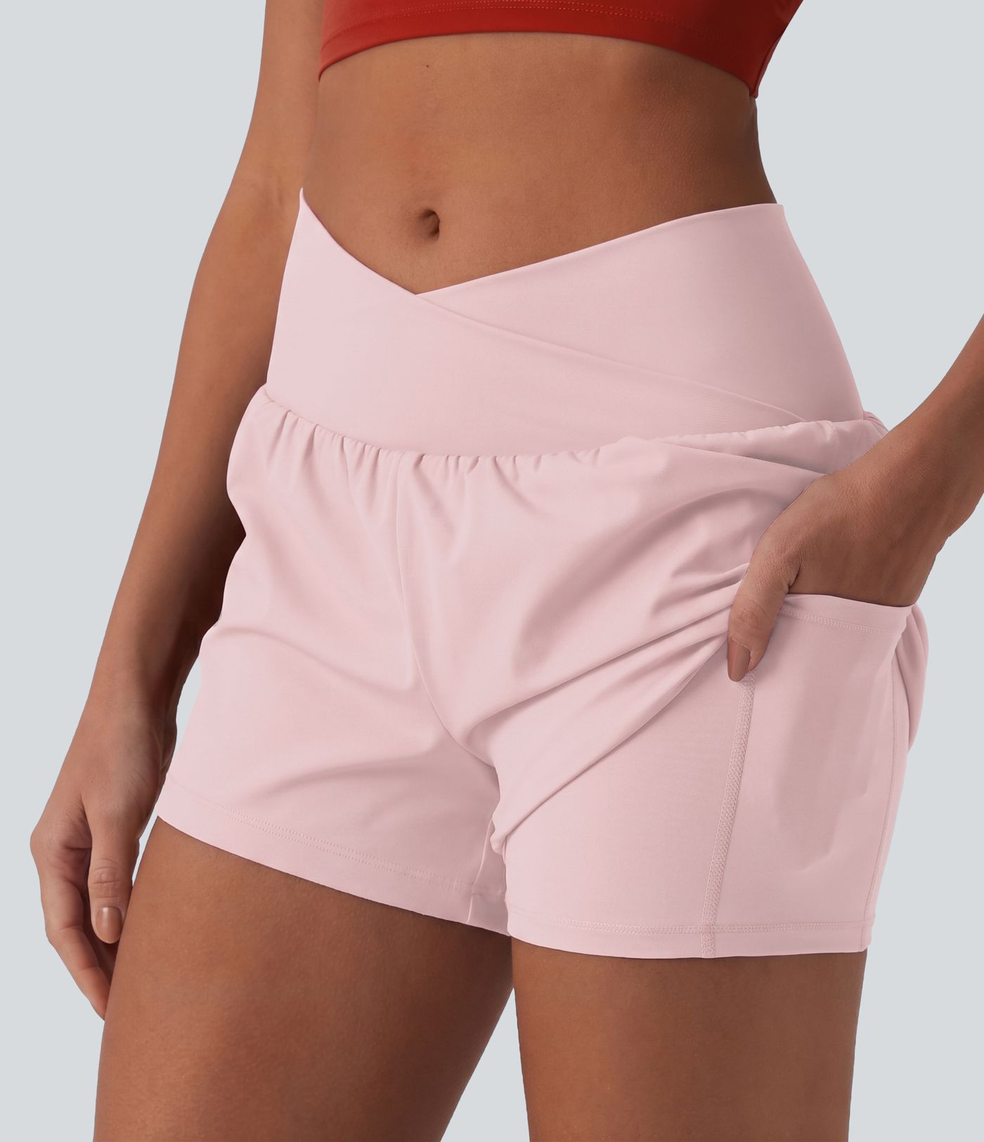 Short de yoga 2-en-1 SoftlyZero™ Airy croisé taille haute 7,5 cm effet frais InstantCool avec poches