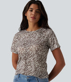 T-shirt casual imprimé zèbre col rond à manches courtes