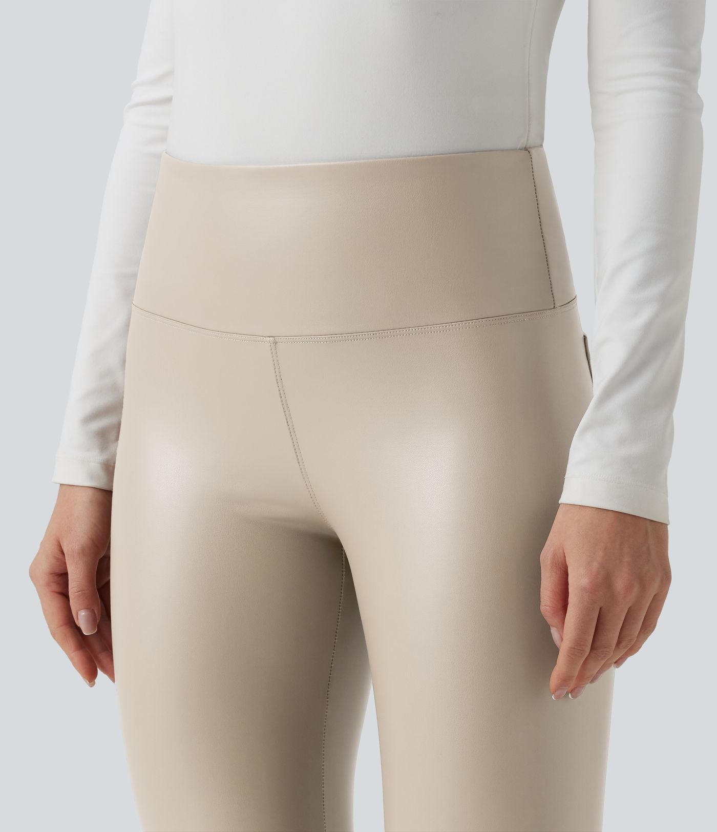 Pantalon 7/8 moulant décontracté polaire gainant taille haute extensible effet cuir avec poches