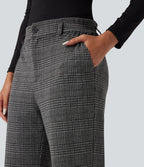 Pantalon tailleur Halara Flex™ pied-de-poule à carreaux coupe droite taille haute avec poches