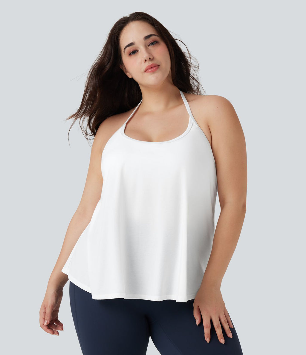 Haut de sport yoga grande taille SoftlyZero™ Airy col licou drapé effet frais InstantCool, protection solaire UPF50+