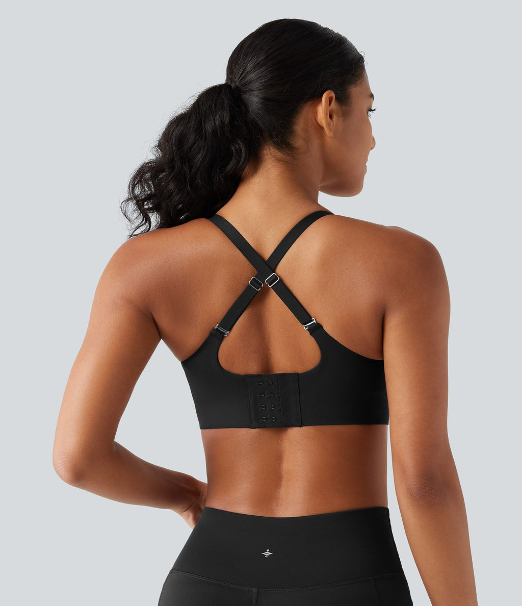 Brassière yoga SoftlyZero™ maintien léger à décolleté V plongeant, coussinets fixes, push-up, protection solaire UPF 50+