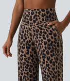 Pantalon de yoga jambes droites taille haute gainant imprimé léopard Halara UltraSculpt™ avec poches