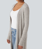 Manteau long décontracté maille côtelée manches longues avec fente