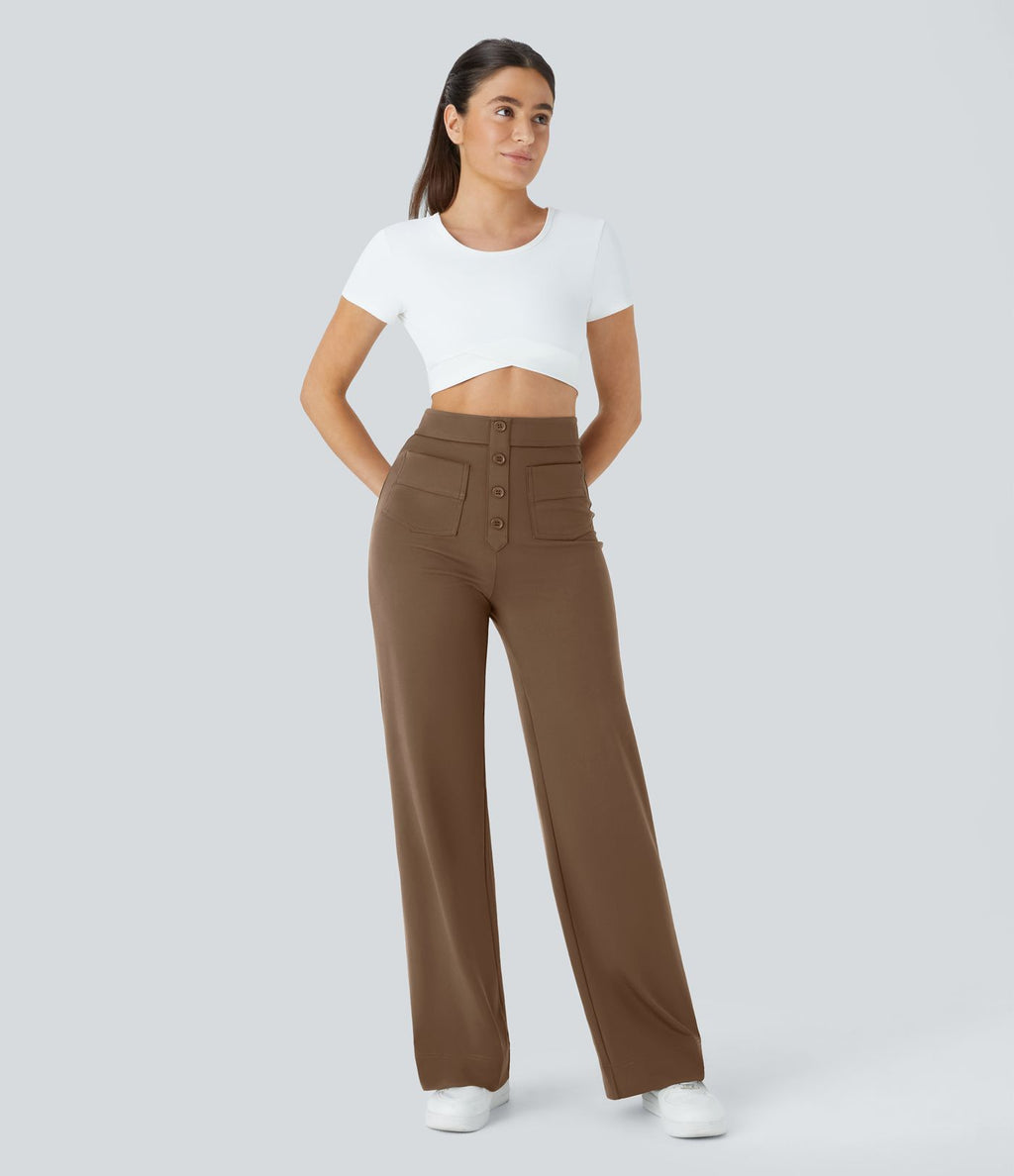 Pantalon taille haute coupe droite DayStretch avec poches