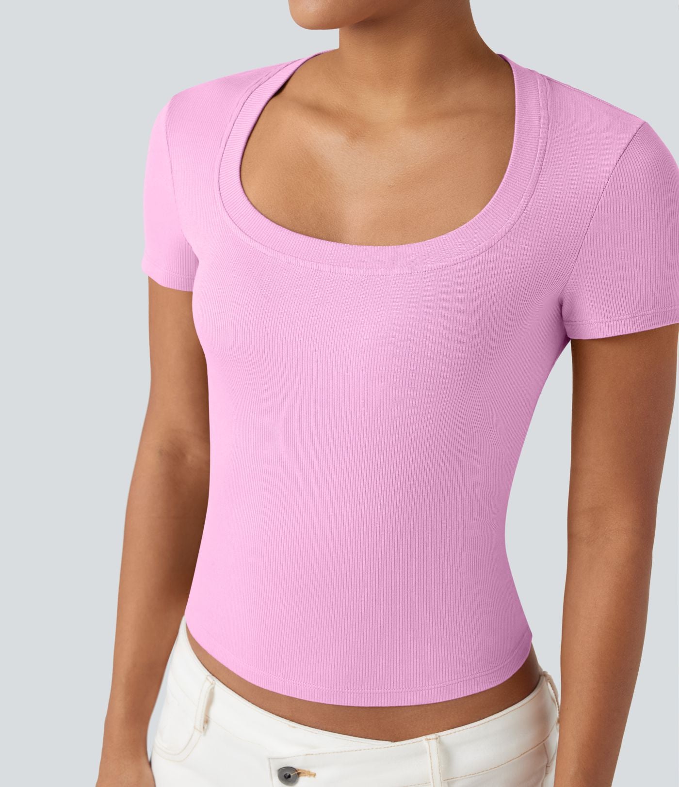 T-shirt décontracté maille côtelée manches courtes
