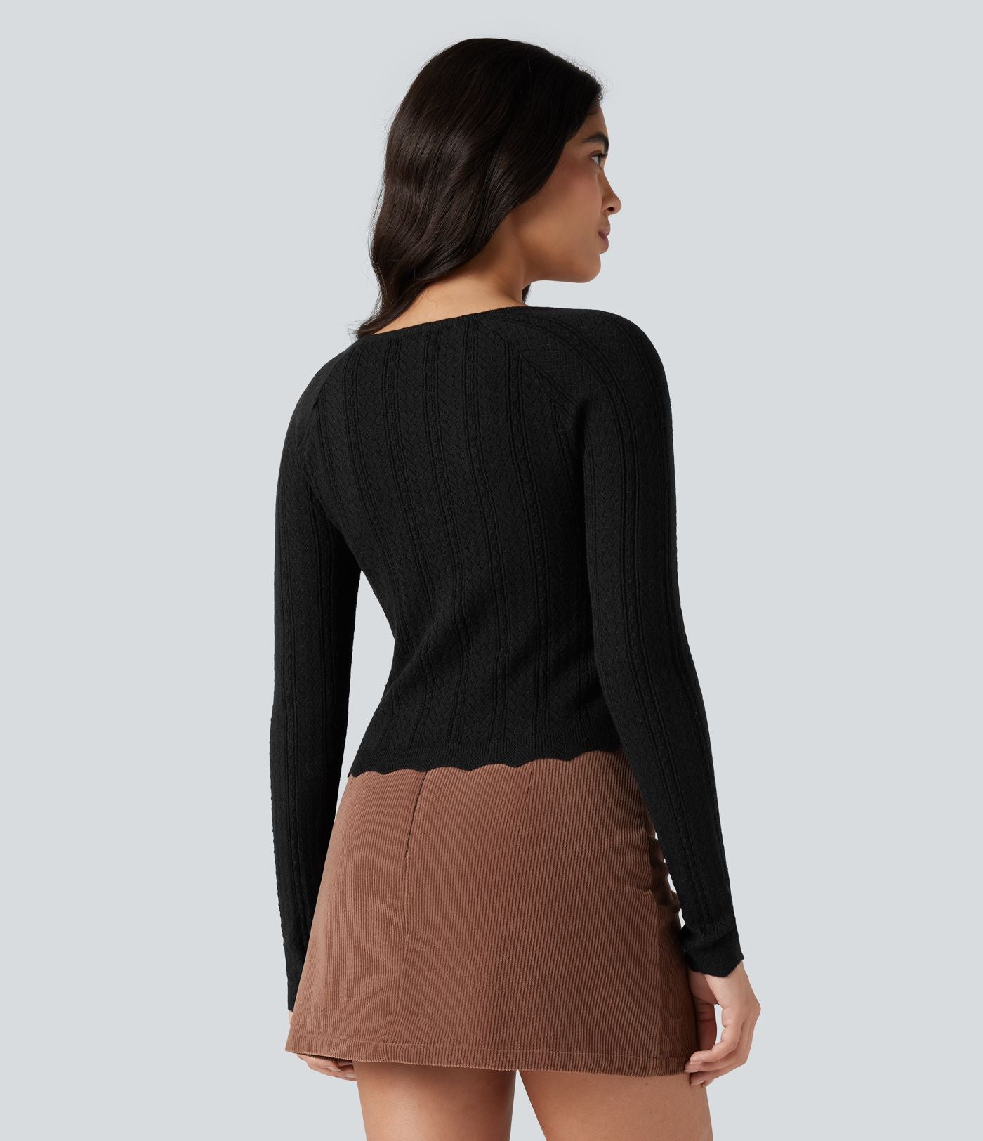 Pull ajouré col carré manches raglan ourlet festonné