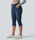Jegging capri décontracté Halara Flex™ denim croisé taille haute avec poches