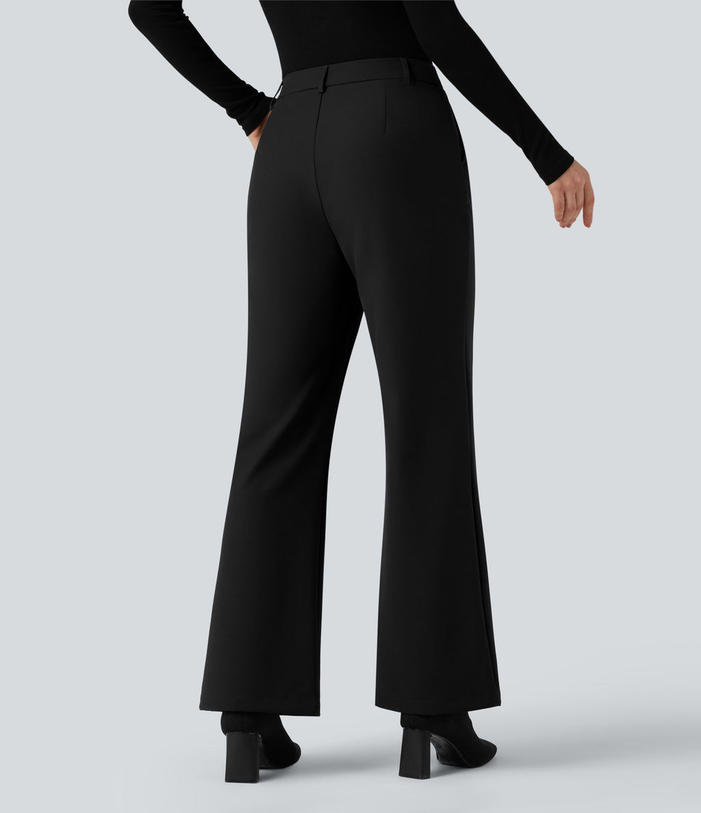 Pantalon tailleur évasé taille haute avec poches