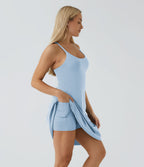 Softlyzero™ Airy Robe Sport de Yoga Plus Longue Dos Nu Découp Bretelles Réglables et Poches