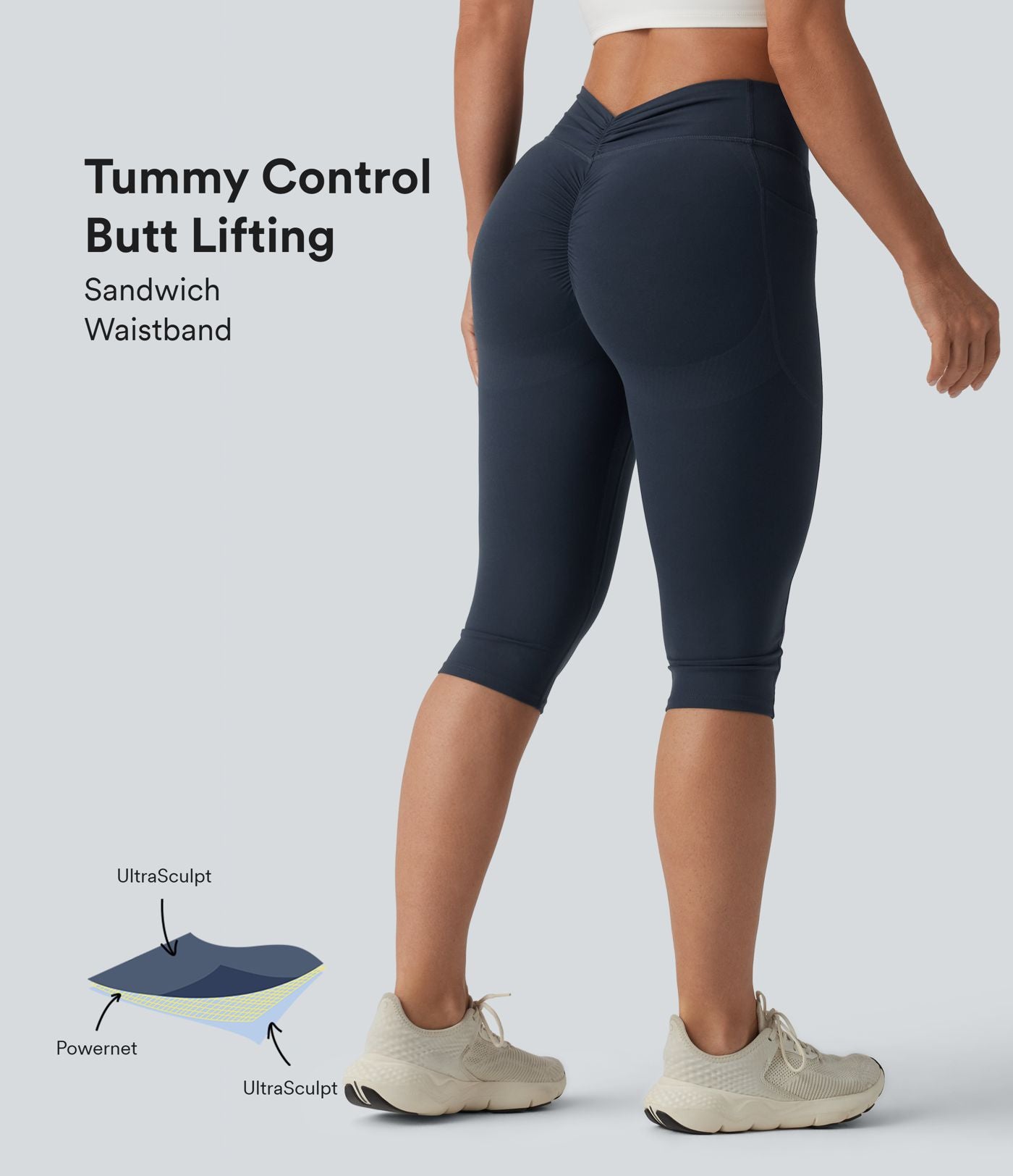 Halara UltraSculpt™ Legging yoga corsaire gainant push-up taille haute à fronces avec poches