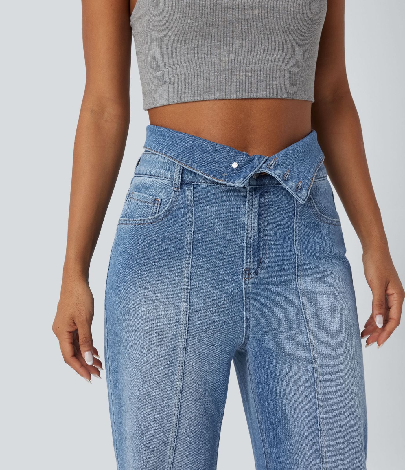 Jean décontracté Halara Flex™ jambe droite taille haute rabattable avec poches