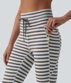 Legging yoga 7/8 taille haute à rayures et cordon de serrage avec poches