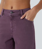 Halara Flex™ Short Casual 12,5cm en Denim Tricoté Extensible Coloré avec Bouton et Fermeture Éclair à Taille Moyenne et Plusieurs Poches