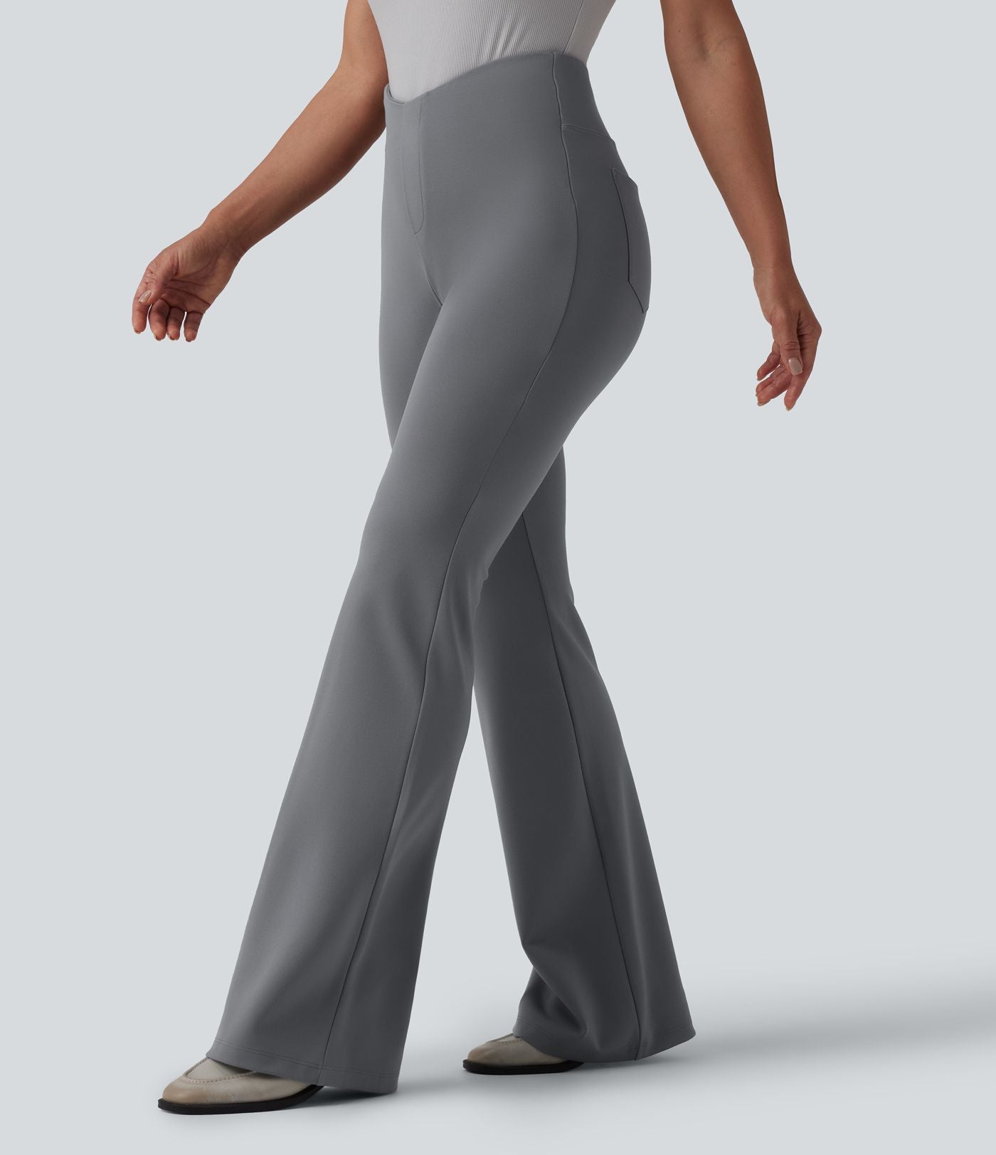 Pantalon évasé décontracté taille haute gainant en V avec poches