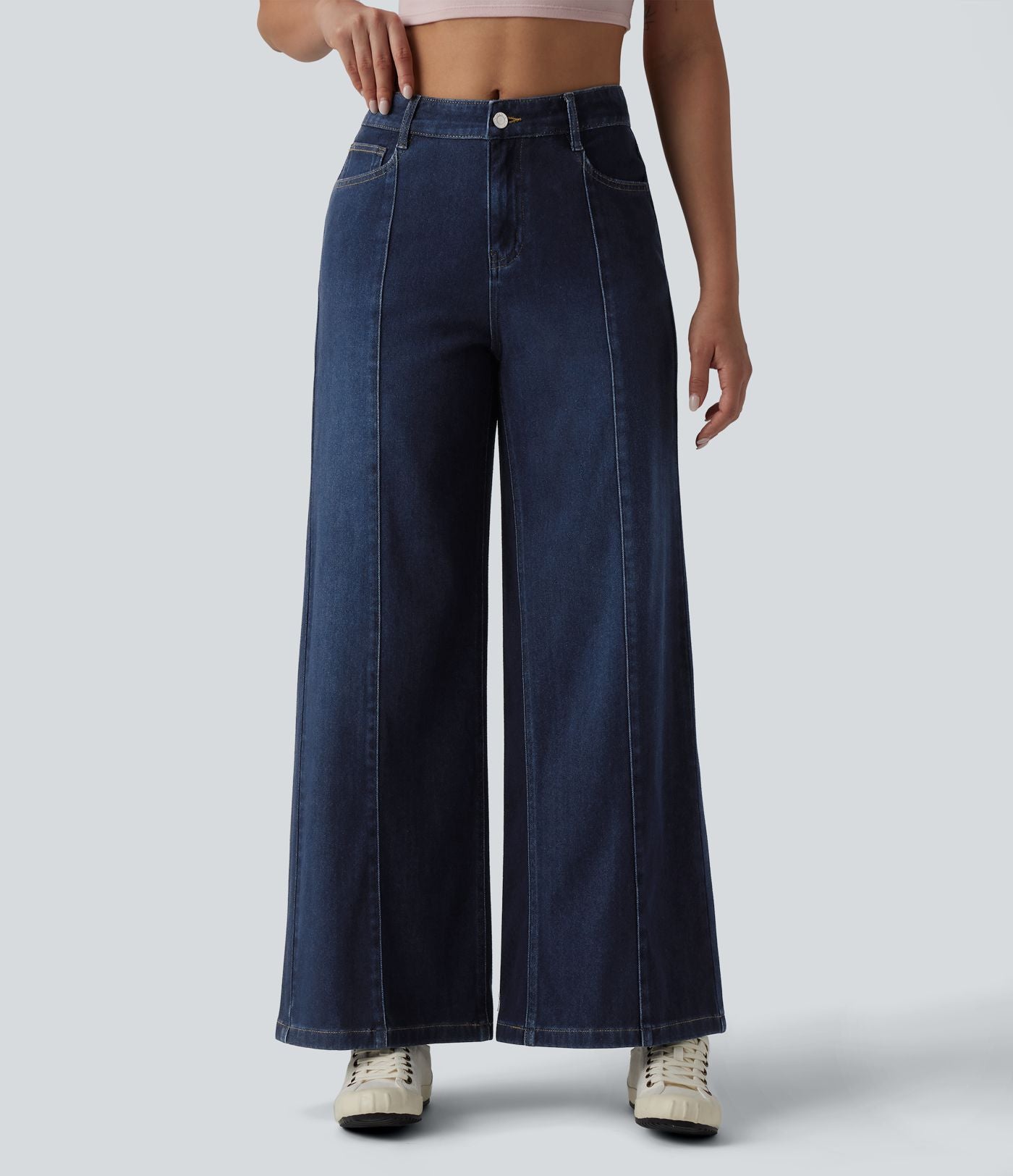 Halara Flex™ Jean droit casual taille mi-haute en lyocell drapé, avec poches