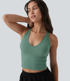 OneForm Seamless Flow Débardeur de yoga crop dos nu croisé décolleté en V profond avec soutien-gorge intégré