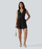 Combishort casual côtelé sans manches col V, fronces et soutien-gorge intégré, avec poches – Easy Peasy