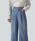 Jean large casual taille haute en lyocell avec poches