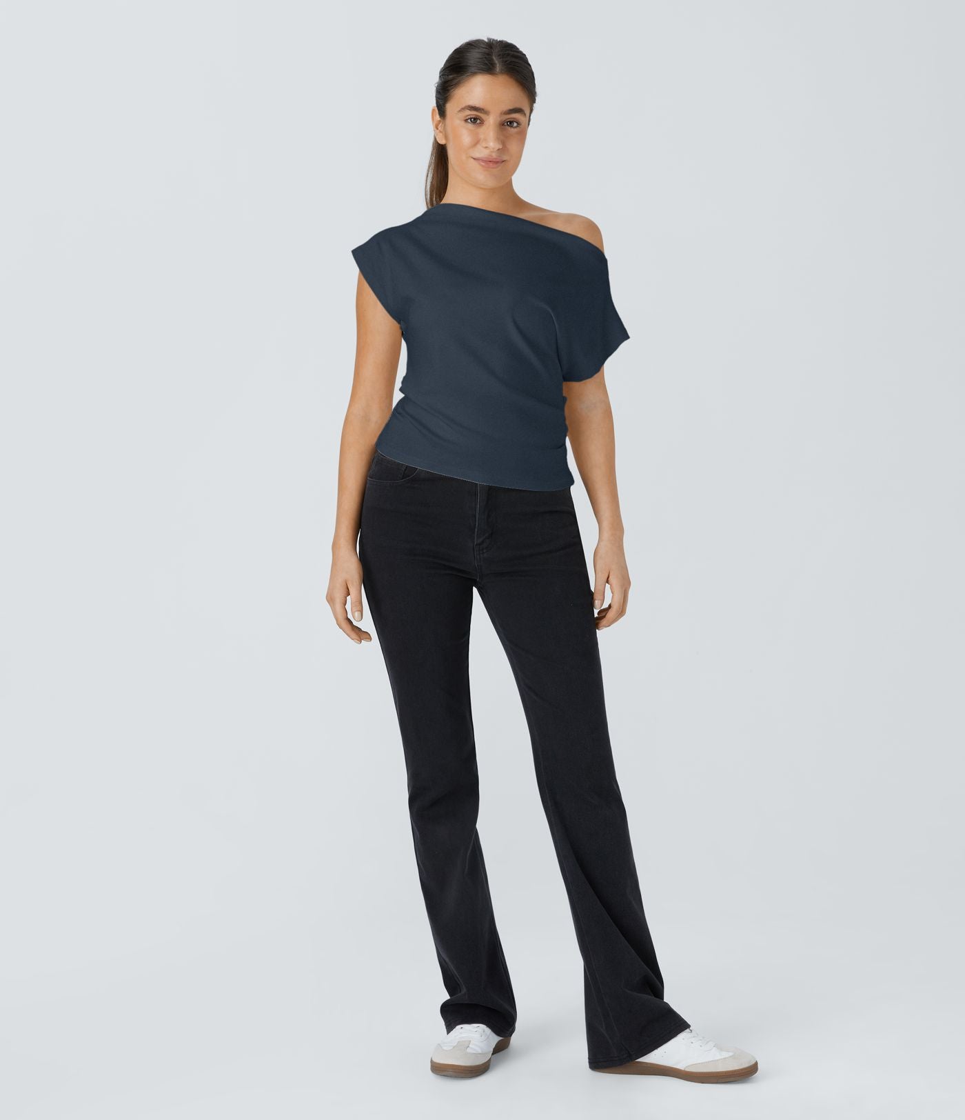 Top Casual Épaules Dénudées Manches Courtes Ruchées