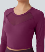Haut de sport yoga court SoftlyZero™ Plush manches longues avec trous pour pouces et résille contrastante