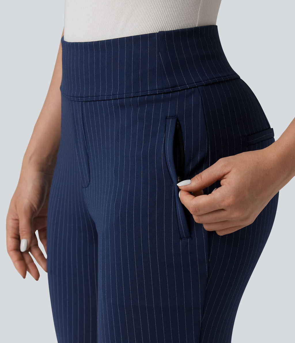 Pantalon tailleur évasé taille mi-haute à rayures, avec poches