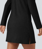 Robe active mini de randonnée maille côtelée à capuche manches longues avec poche
