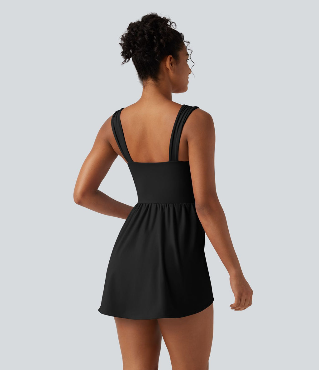 Robe casual micro-mini 2-en-1 avec brassière intégrée et décolleté cœur en SoftlyZero™ Plush avec poche - Édition Easy Peasy
