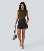 Short en coton délavé taille haute avec poches latérales