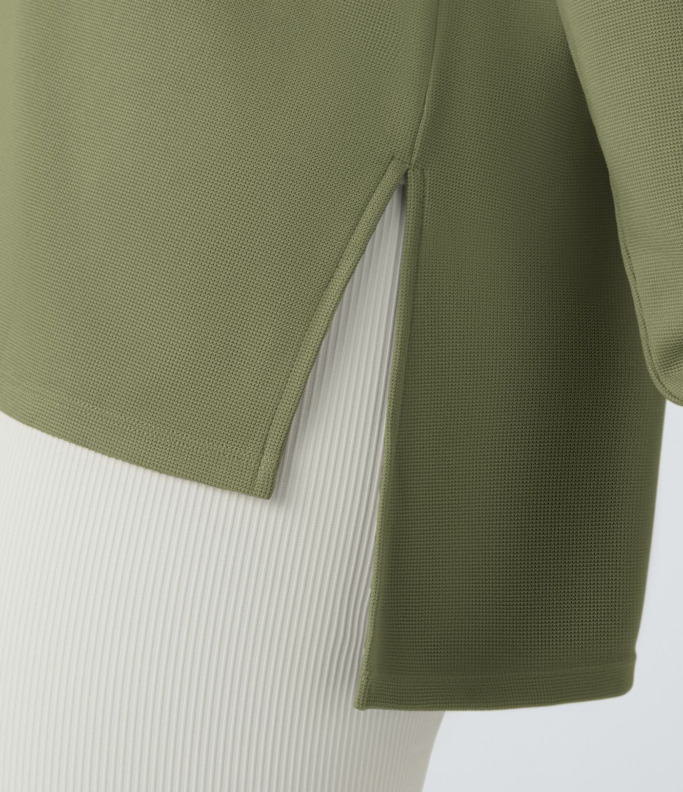 Sweatshirt Casual Waffle à Boutons Devant avec Trou Pouce et Fente