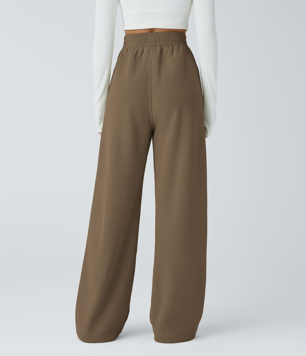 Pantalon velours côtelé de jogging décontracté à taille haute avec poches latérales