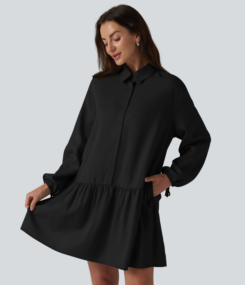 Robe chemise mini à manches longues avec poches