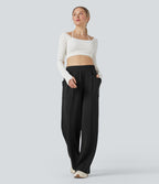Pantalon de yoga taille haute coupe droite avec poches