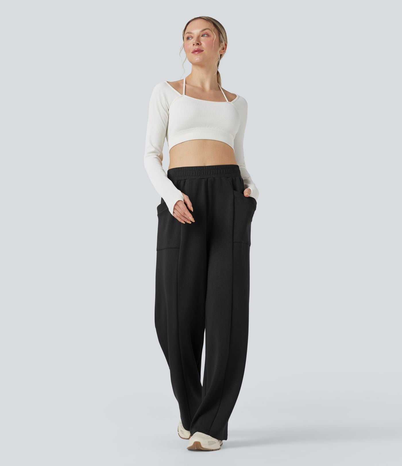 Pantalon de yoga taille haute coupe droite avec poches