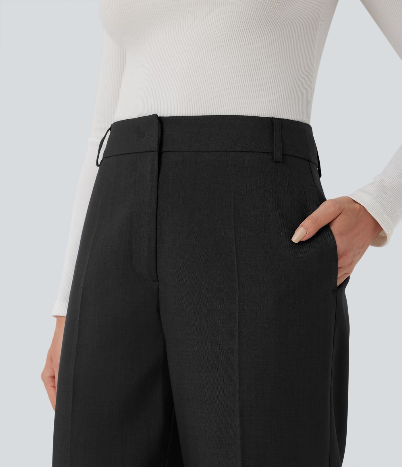 Pantalon tailleur bootcut taille haute avec poches
