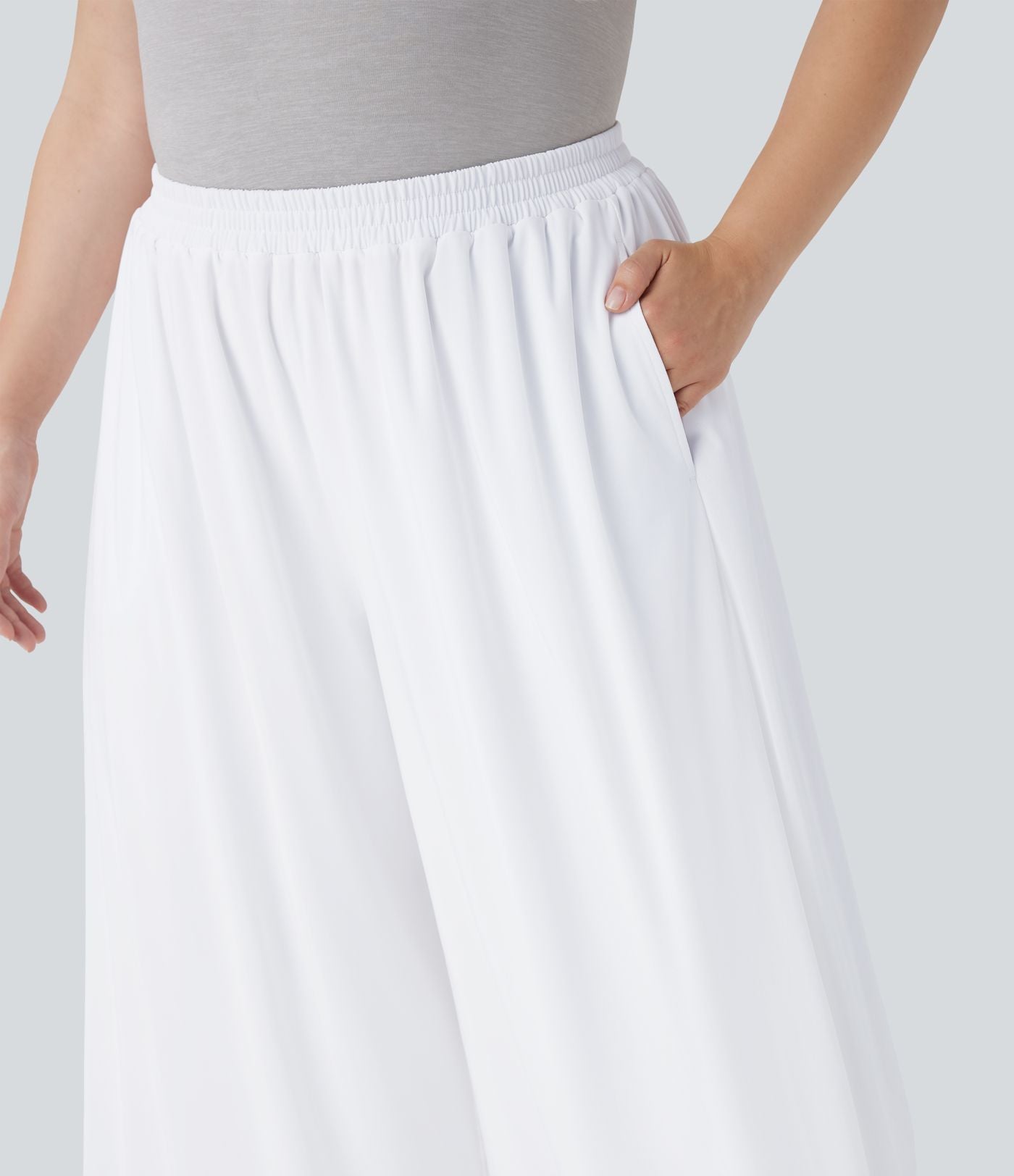Pantalon décontracté grande taille taille haute large à superposition mesh avec poches latérales