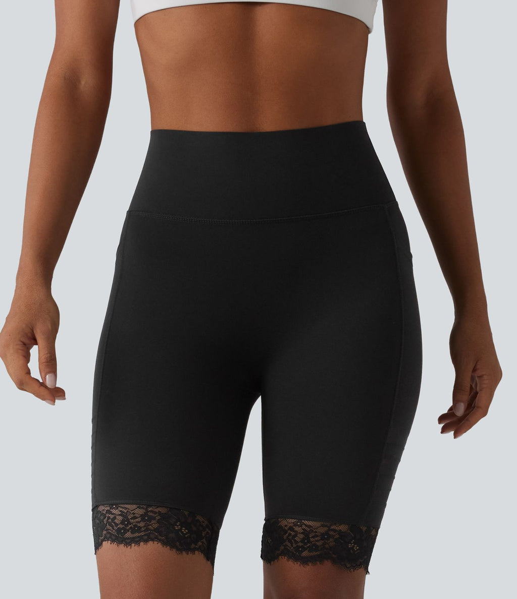 Halara UltraSculpt™ Short de cycliste gainant taille haute en mesh respirant avec dentelle contrastée et poches — 23 cm