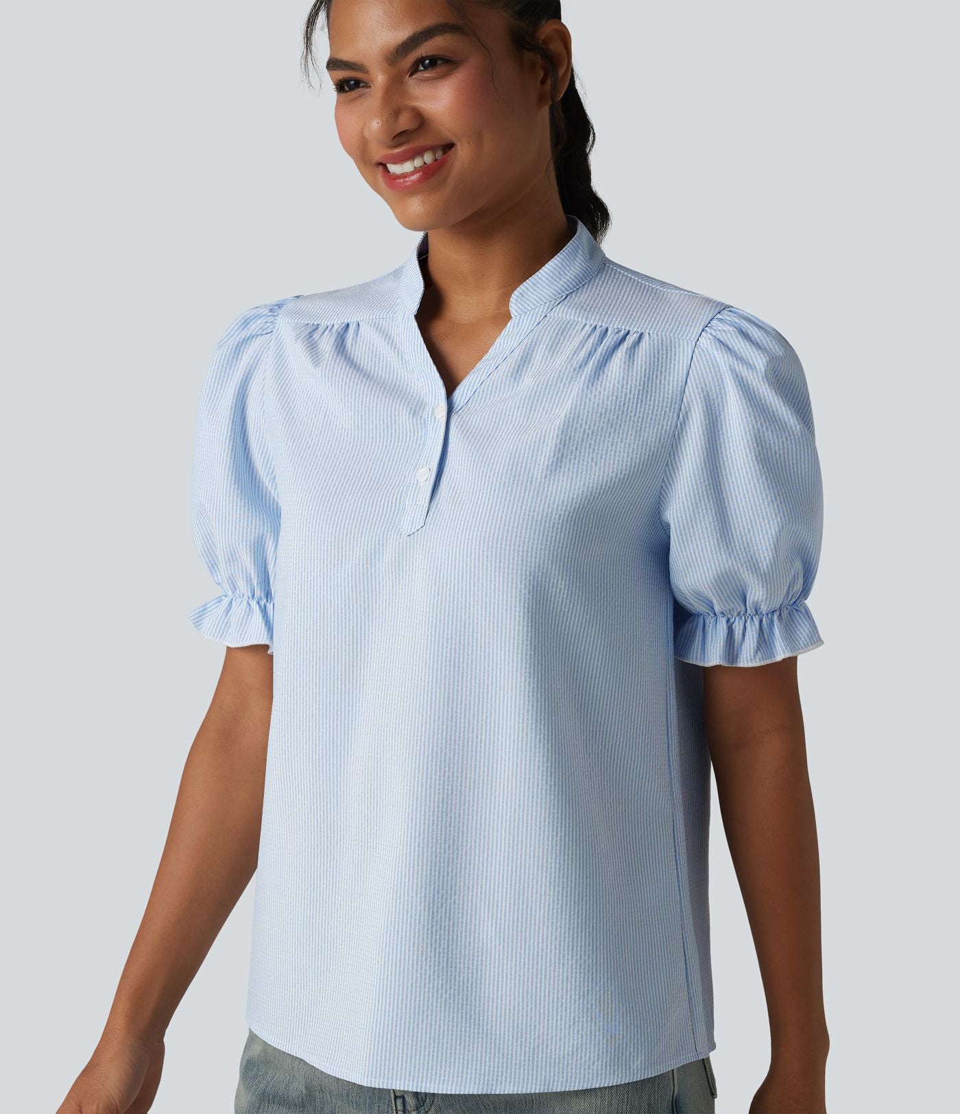 Chemise casual à rayures manches courtes bouffantes
