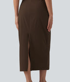 Robe midi moulante décontractée côtelée à col rond sans manches avec soutien-gorge intégré
