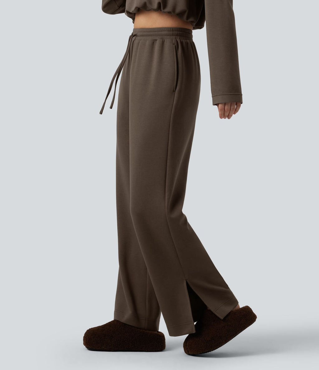 Jogging d'intérieur large taille haute avec cordon de serrage et poches