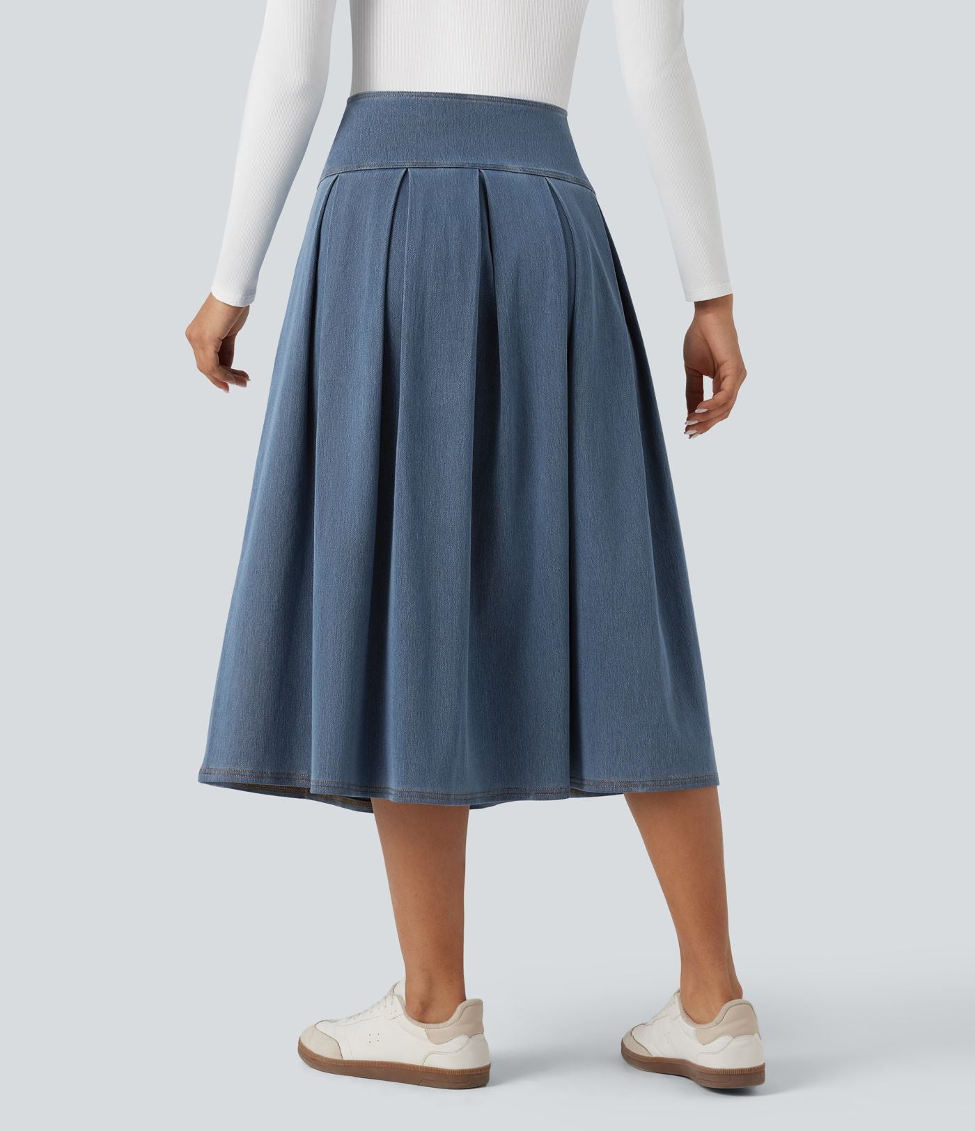 Jupe mi-longue décontractée plissée gainante taille haute effet denim avec poches Halara Flex™