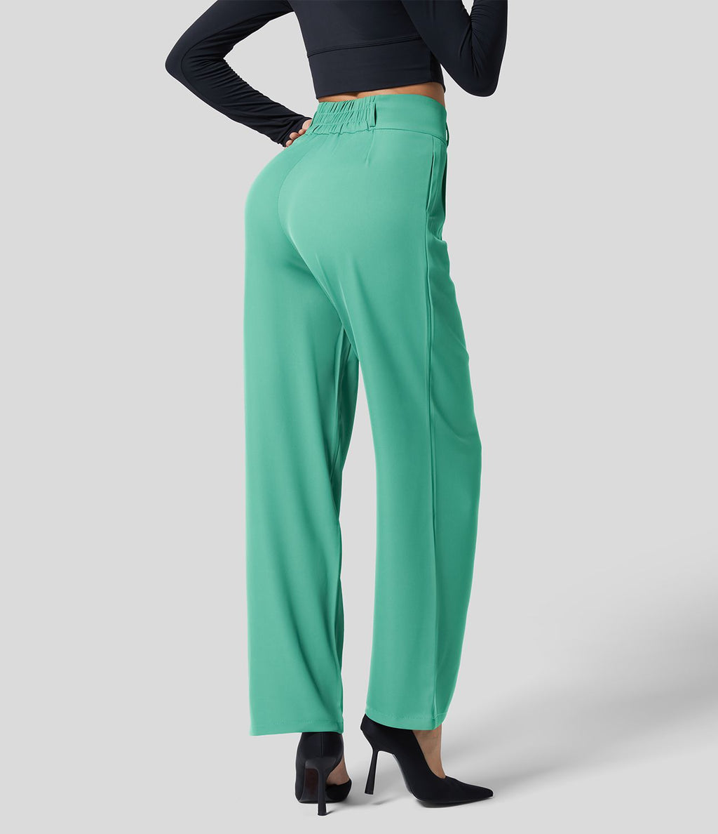 Pantalon de travail Halara Flex™ droit froncé avec poche zippée, taille haute