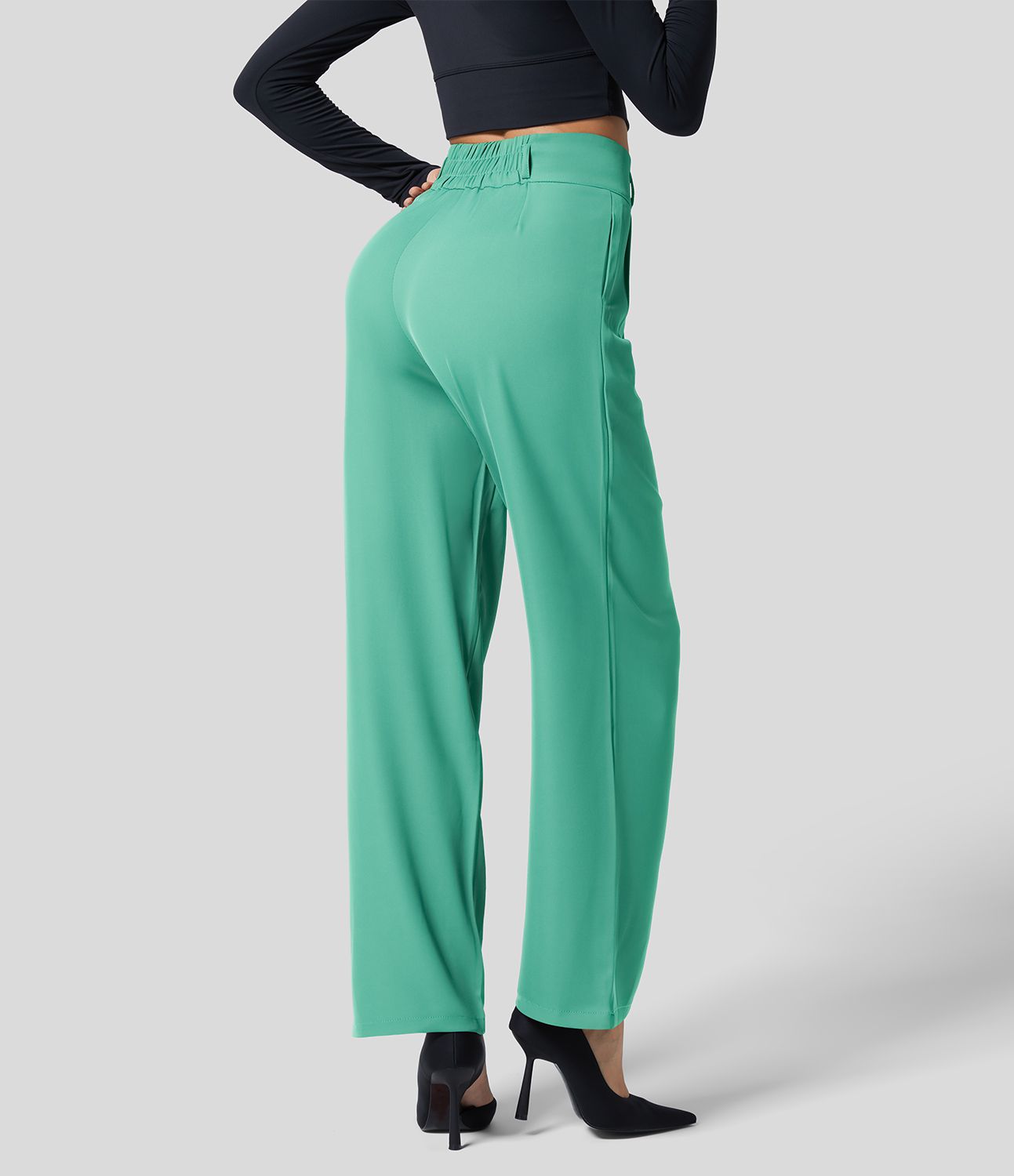 Pantalon de travail Halara Flex™ droit froncé avec poche zippée, taille haute