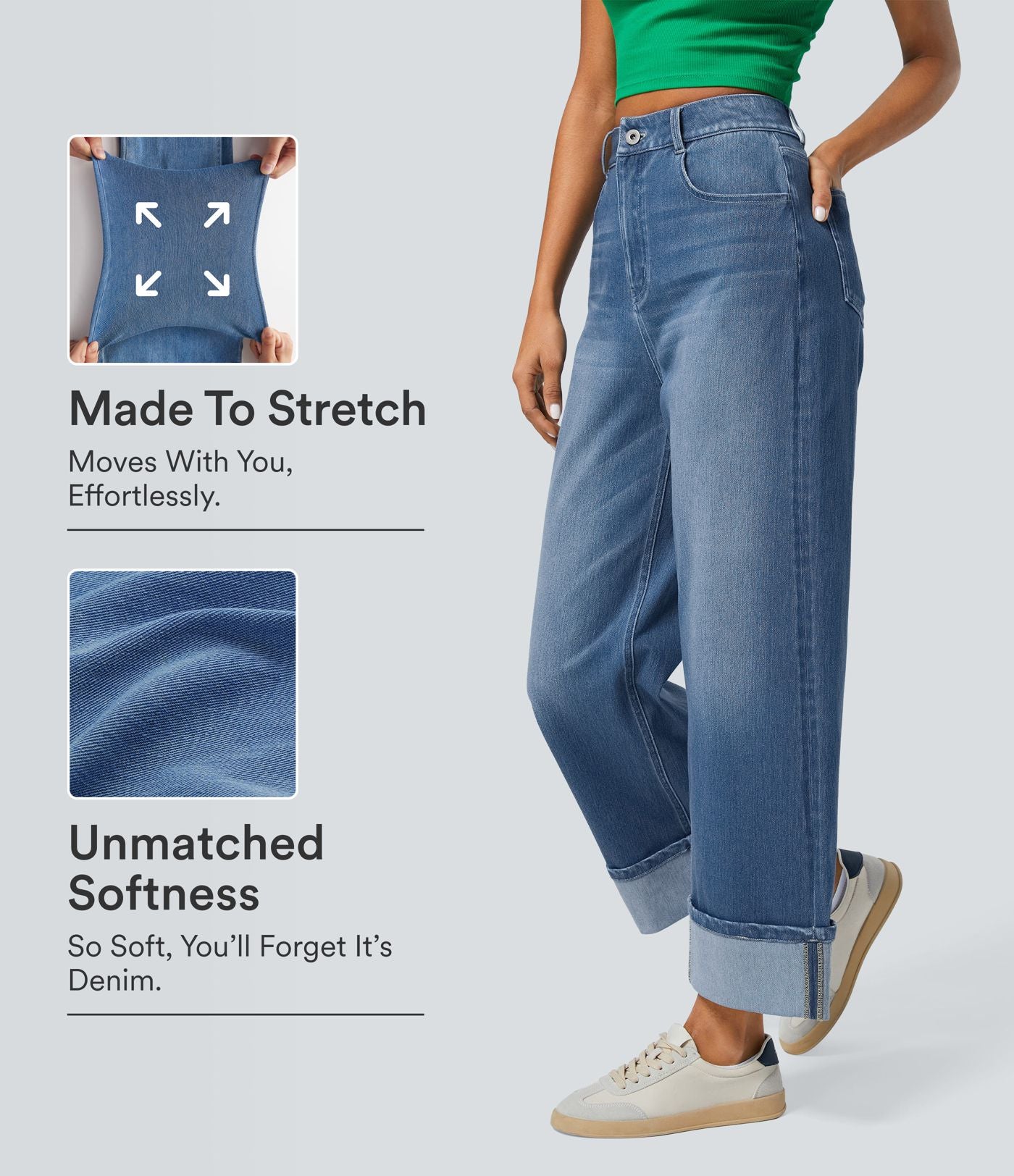 Halara Flex™ Jean Larges Taille Haute Ourlet Roulotté Multiples Poches